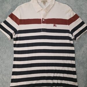 Burberry Brit Striped Polo Shirt White Maroon Navy sz L